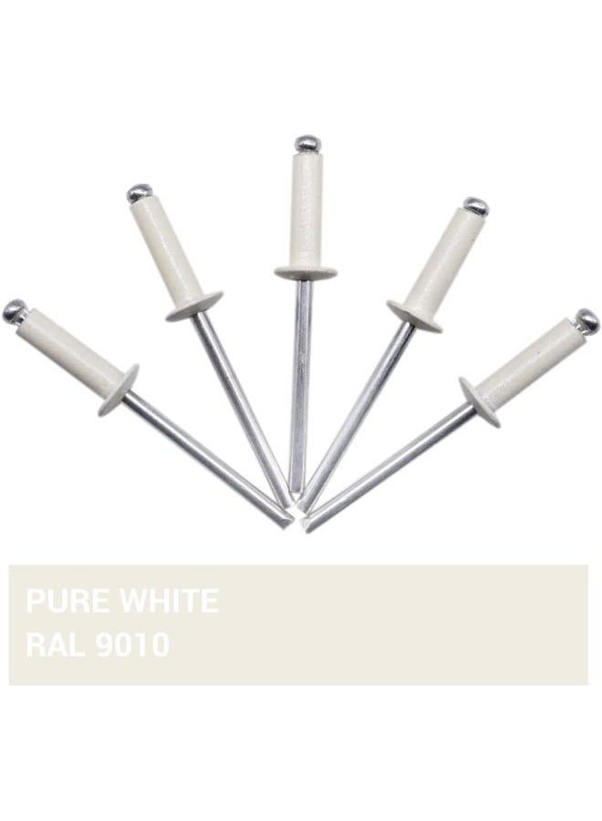 (Pack of 300) Painted Blind Rivets 5/32" x 9/16" (4.0 x 14 mm), Dome Head, DIN 7337, Aluminum Rivet and Steel Mandrel, Pop Rivets, Pure White RAL 9010 - Image 3
