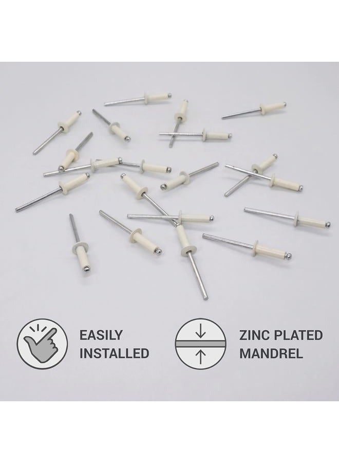 (Pack of 300) Painted Blind Rivets 5/32" x 9/16" (4.0 x 14 mm), Dome Head, DIN 7337, Aluminum Rivet and Steel Mandrel, Pop Rivets, Pure White RAL 9010 - Image 2