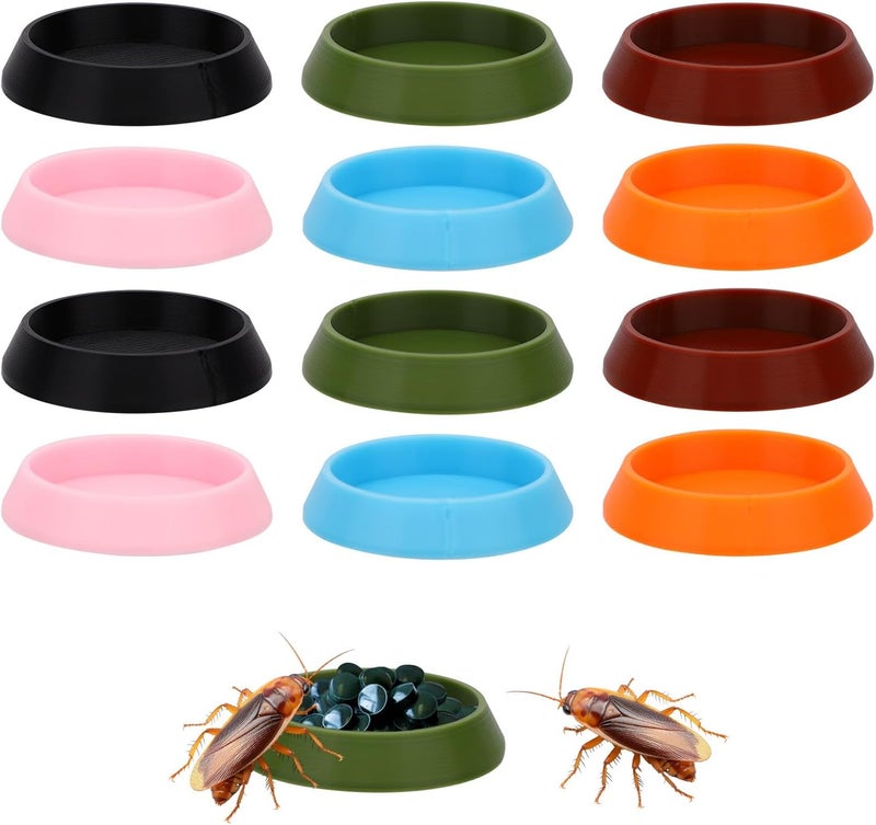 Sinbana 12pcs Colorful Reptile Food Dish Bowls, Plastic Mini Reptile Food and Water Dish for Dubia Isopods Springtails Lizard Gecko Frog Pet Tortoise and More (6 Colors) - Image 1