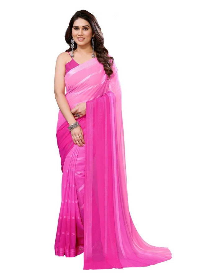 Anand ANAND SAREES Women's Regular Fit Embellished Satin Striped Bollywood Georgette Saree with Blouse Piece | Stylish & Attractive | Fancy Saree for Wedding, Parties, Festivals(Pink)(GY_MD_WB_SAT6011_3)  - Image 1