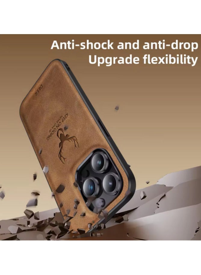 دير غطاء خلفي لهاتف ايفون 15 برو ماكس محمول فاخرة من جلد البولي يوريثان الناعم المقاوم للصدمات - Image 2