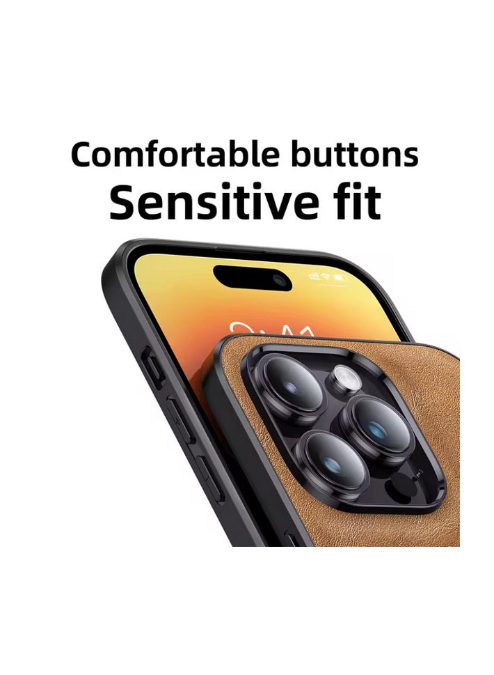 دير غطاء خلفي لهاتف ايفون 15 برو ماكس محمول فاخرة من جلد البولي يوريثان الناعم المقاوم للصدمات - Image 4