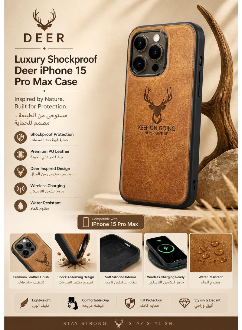 Deer Luxury Shockproof Soft Silicone PU Leather Deer Mobile i Phone 15 Pro Max Case - Image 1