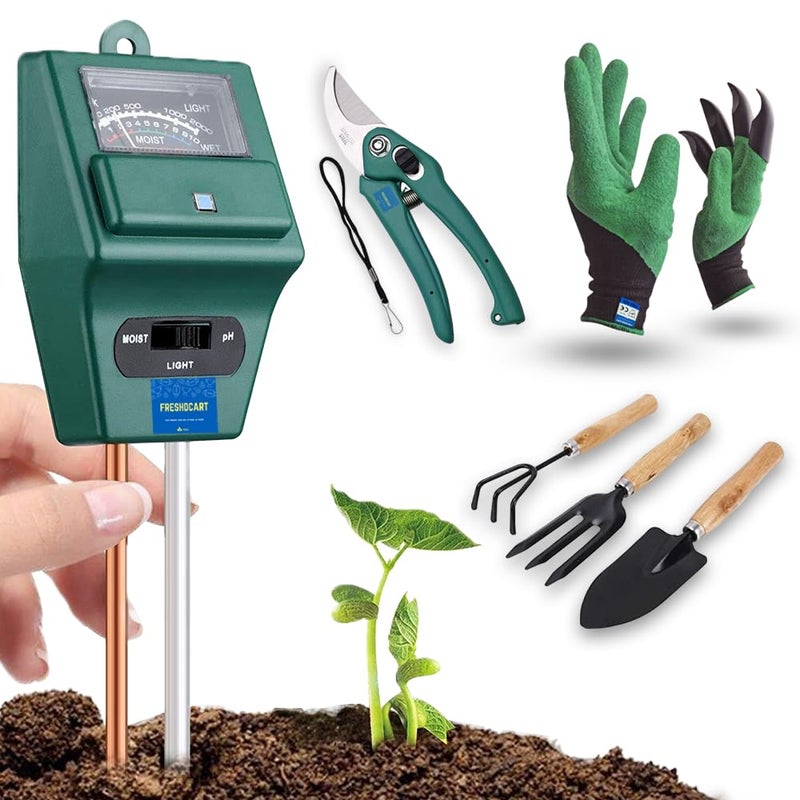 FreshDcart 3 in 1 Soil Moisture Sensor | Soil pH Meter | Agriculture & Solar Light Meter, Moisture Meter with Garden Gloves,Garden Tools,Scissor for Plants, Acidity Tester (Multicolor,Combo of 4) - Image 5