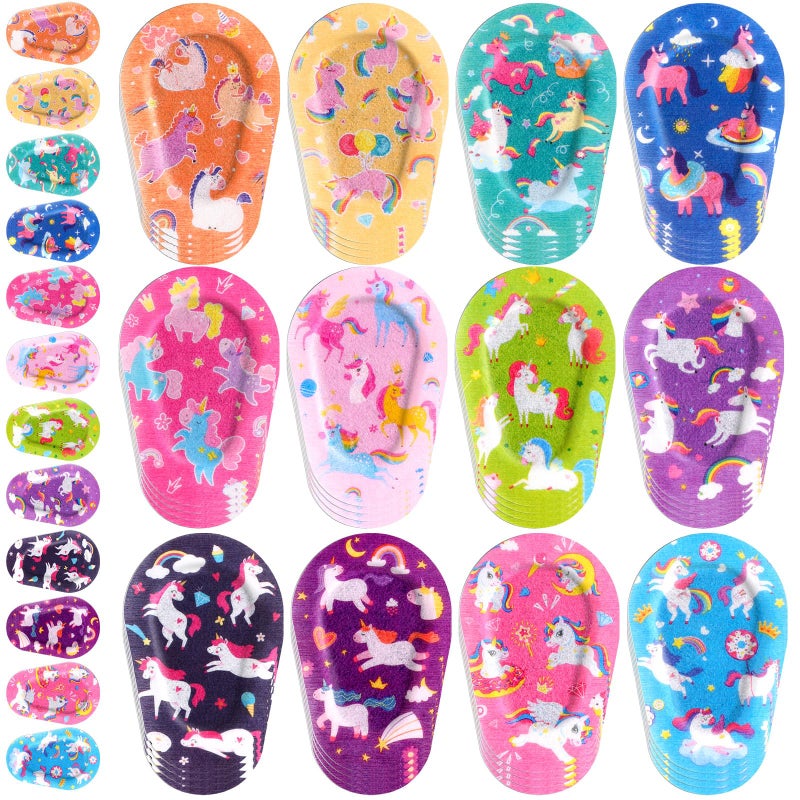Panelee 60 Pcs Adhesive Eye Patches for Kids Girls Unicorn Patterns Toddler Eye Patches Bulk Breathable Material, Light Blocking Cotton Colorful and Fun Design Adhesive Bandages for Girl, 12 Styles - Image 1