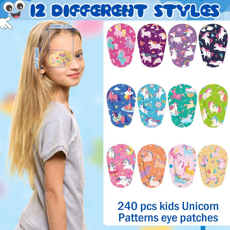 Panelee 60 Pcs Adhesive Eye Patches for Kids Girls Unicorn Patterns Toddler Eye Patches Bulk Breathable Material, Light Blocking Cotton Colorful and Fun Design Adhesive Bandages for Girl, 12 Styles - Image 2