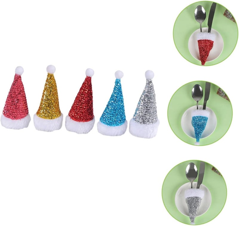 PRETYZOOM 5pcs Santa Claus Hat for Christmas Table Decor Multi-functional Cutlery Bottle Covers for Holiday Parties and Wine Bottles - Image 3