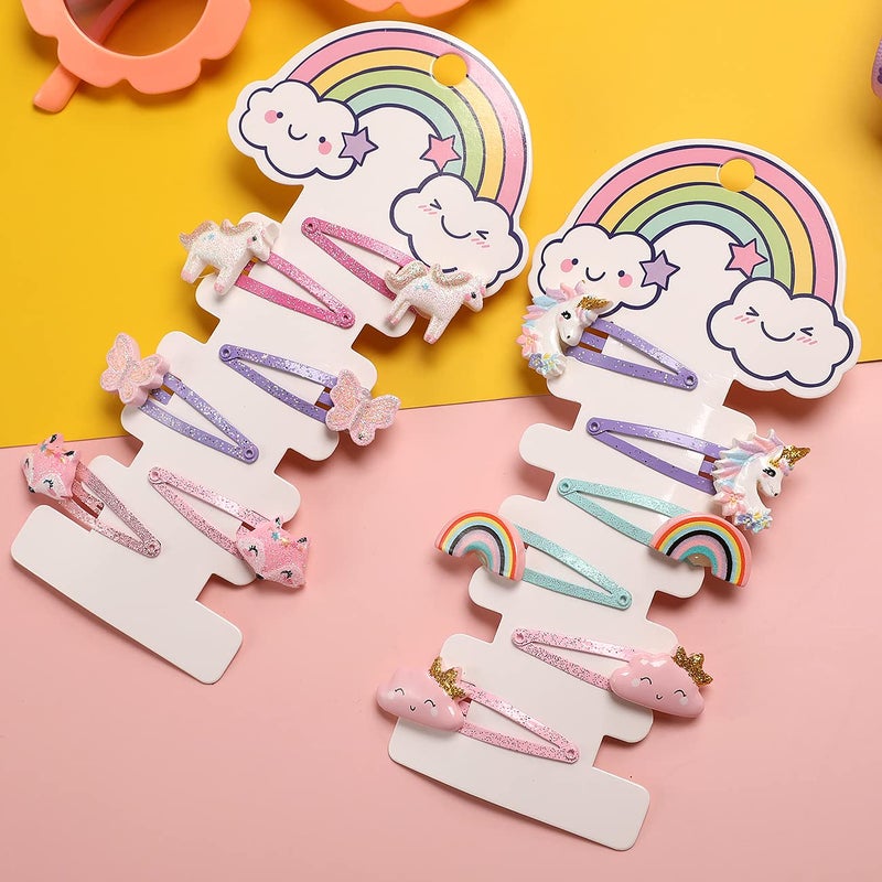 PinkSheep Unicorn Hair Clips Barrettes for Girls, 6 Pairs/12 Pack Fox Rainbow Cloud Shaped Hair Pins, Cute Hair Clips Metal Snap Barrettes Sparkly Hair Accessories For Baby Girls Teens Toddlers - Image 2