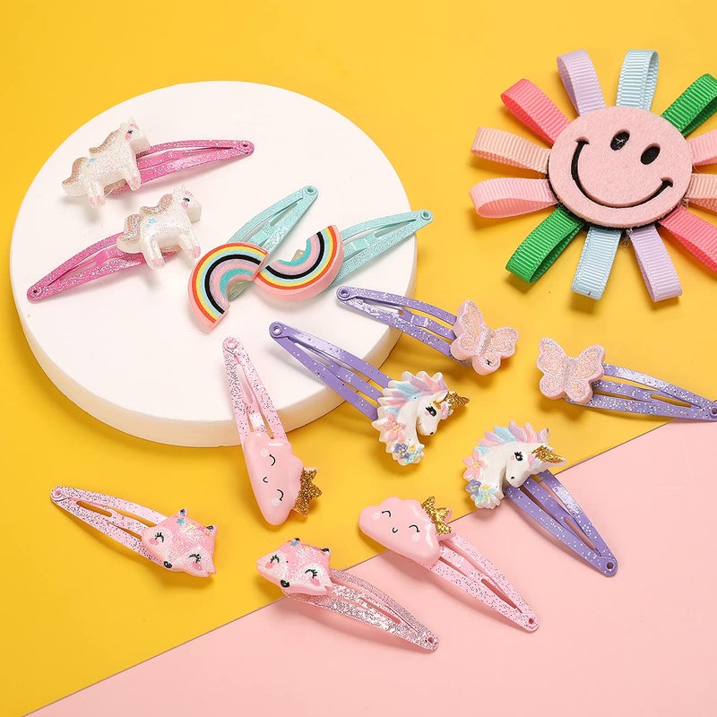 PinkSheep Unicorn Hair Clips Barrettes for Girls, 6 Pairs/12 Pack Fox Rainbow Cloud Shaped Hair Pins, Cute Hair Clips Metal Snap Barrettes Sparkly Hair Accessories For Baby Girls Teens Toddlers - Image 3