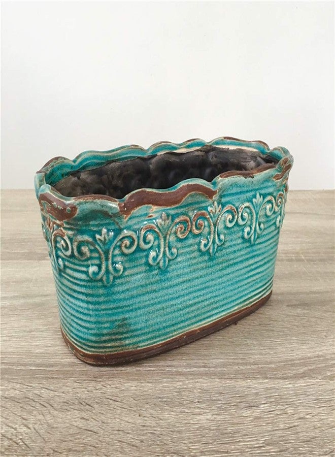 Beitewei Blue Rectangular Ceramic Succulent Planter, 10 Inch, Indoor Use - Image 2