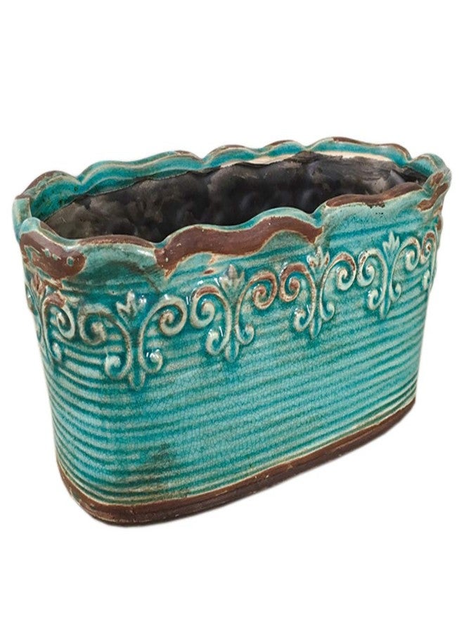 Beitewei Blue Rectangular Ceramic Succulent Planter, 10 Inch, Indoor Use - Image 1