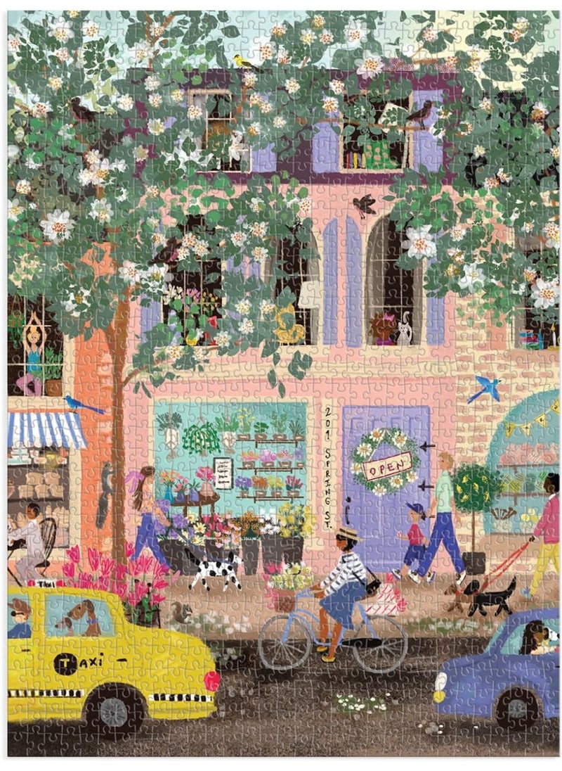 Galison Galison Spring Street 1000 Piece Puzzle in a Square Box from Galison - 1000 Piece Puzzle for Adults, Beautiful Illustrations from Joy Laforme, Thick and Sturdy Pieces  - Image 2