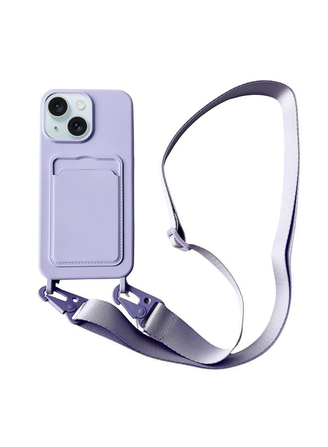S-TOP Case For iPhone 15 Card Slot Liquid Silicone Phone Case with Lanyard - Image 1