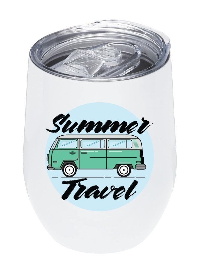 LOUD UNIVERSE Summer Travel Van Design Printed White Tumbler With Lid 
