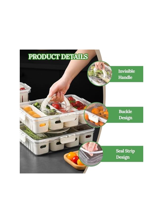 Green Tiger 2pcs Refrigerator Organizer Box,Divided Food Storage Container Fruit Storage Bin w/ 4 Drain Basket,Stackable Vegetable Strainer Box for Fridge Pantry Freezer Snack Box for Candy Nuts (4 Drain-A) - Image 4