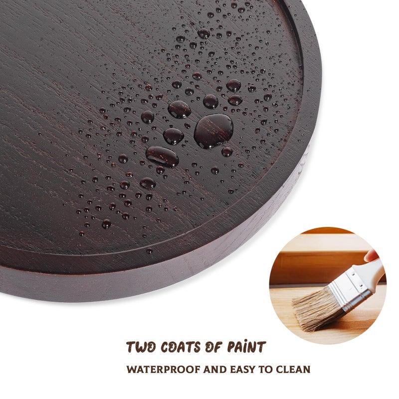 zoocatia Round Decorative Tray Wood Bathroom Counter Organizer Farmhouse Kitchen Decor Wooden Riser for Soap Dish, Perfume, Candle, Sponge, 10" - Walnut - Image 5