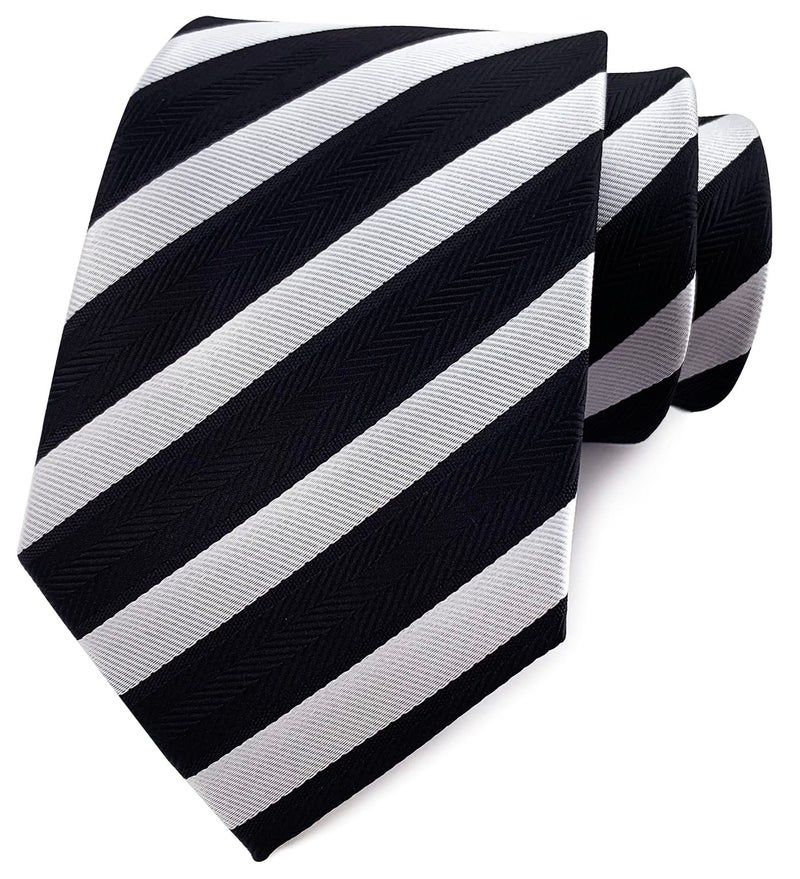Elfeves Men Repp Black and WHIte Slim Ties Narrow Striped Woven Office Matching Neckties - Image 1
