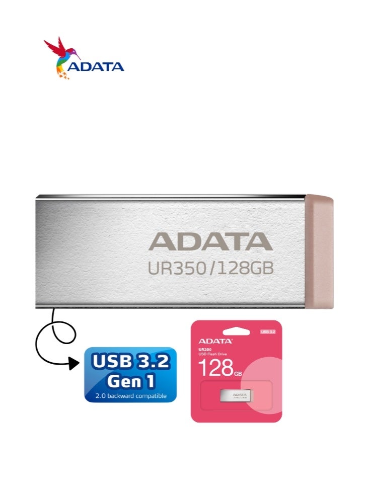 ADATA UR350 128GB USB 3.2 (USB 5Gbps) Flash Drive | Metal | Ultrafast Data Transfer and Lightweight | Brown - Image 1