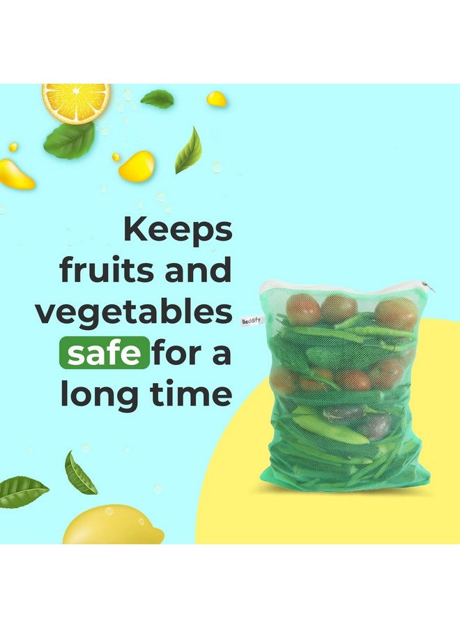 Beddify Set of 9 Reusable Fridge Storage Bags for Vegetables and Fruits with Zipper Dual Layer Mesh Net Multipurpose Multi-Size Kitchen Storage Bags Organizer (Multi-Color) - Image 3