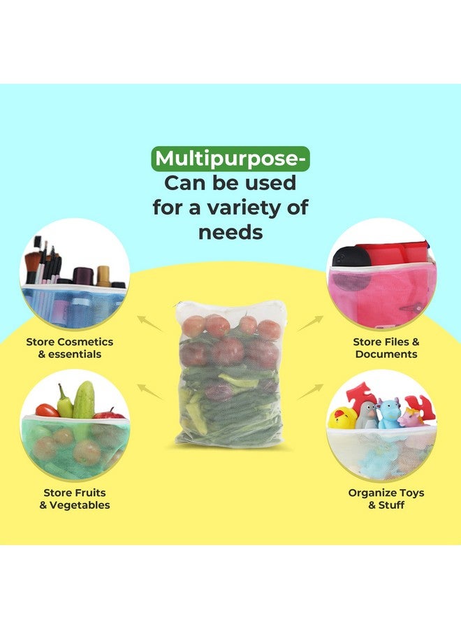 Beddify Set of 9 Reusable Fridge Storage Bags for Vegetables and Fruits with Zipper Dual Layer Mesh Net Multipurpose Multi-Size Kitchen Storage Bags Organizer (Multi-Color) - Image 2