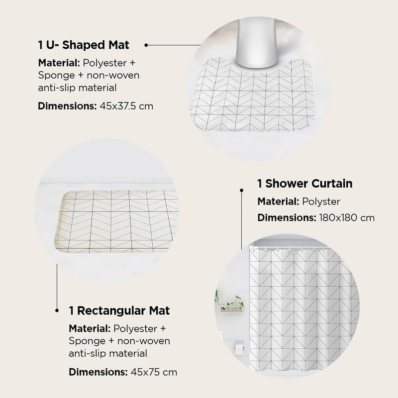 Homestic Shower Curtain & Bathmat Set | Non-Slip Bath mats for Bathroom | Easy-Slide Curtains | Polyester Curtain or Bathmat for Bath D?cor | YL0113-3T | 3 Pcs Set | Multicolor - Image 3