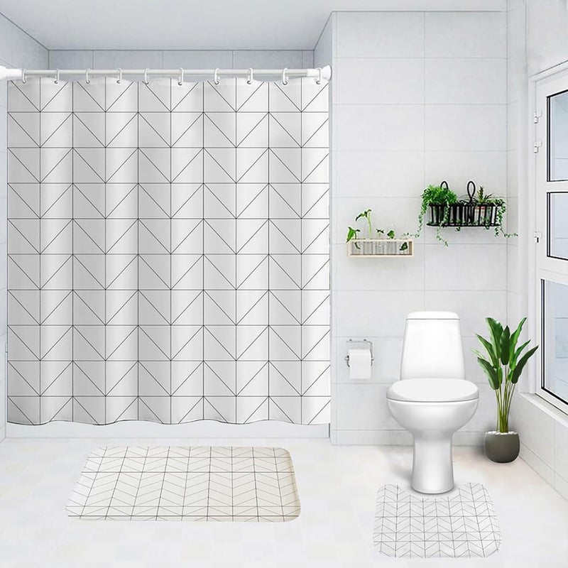 Homestic Shower Curtain & Bathmat Set | Non-Slip Bath mats for Bathroom | Easy-Slide Curtains | Polyester Curtain or Bathmat for Bath D?cor | YL0113-3T | 3 Pcs Set | Multicolor - Image 1