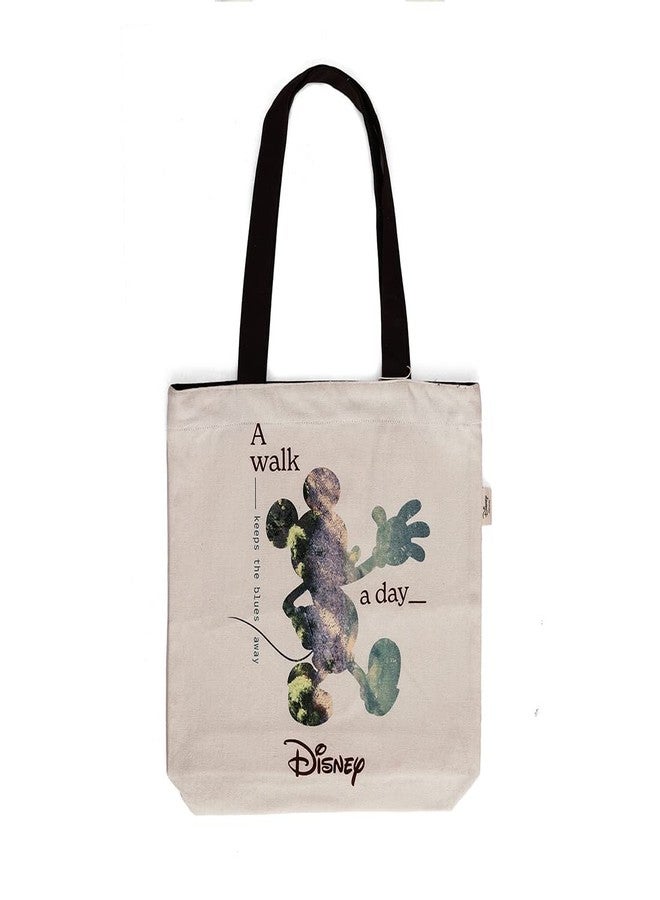 Pluchi Disney Cotton White/Natural Color Canvas Tote Bag For Kids & Adults 15x16x3 cm (Mickey A Walk a day) - Image 3