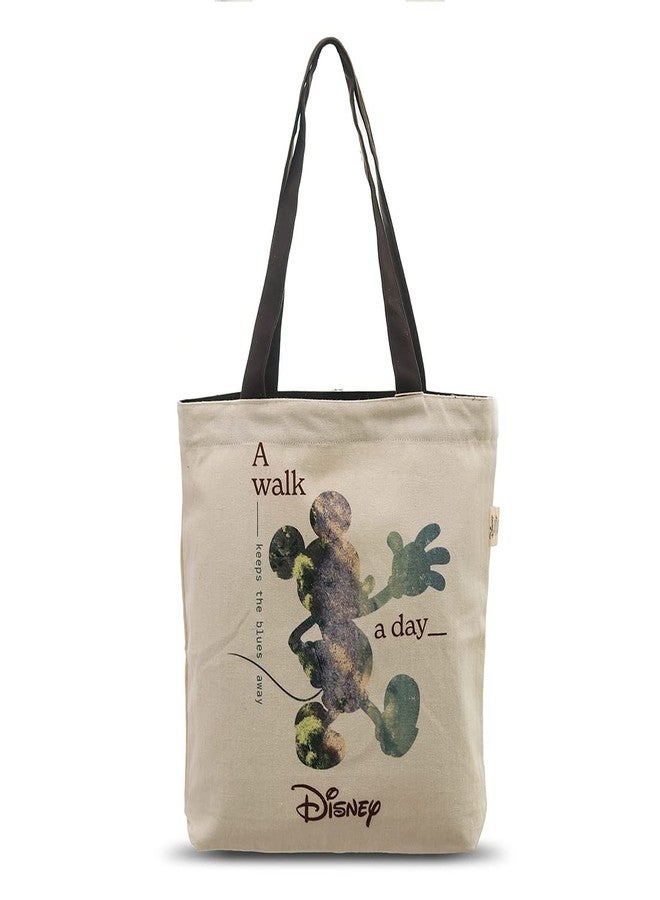 Pluchi Disney Cotton White/Natural Color Canvas Tote Bag For Kids & Adults 15x16x3 cm (Mickey A Walk a day) - Image 1