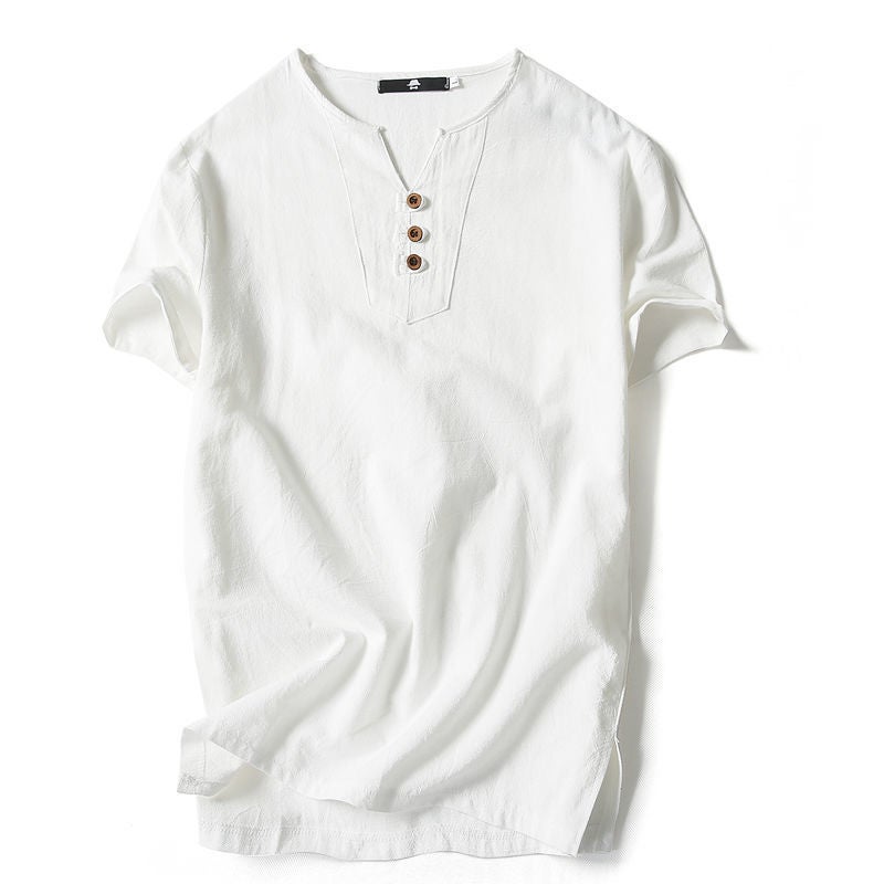 Men's Summer Plus Size Linen T-shirt Men's Thin Fat Loose Cotton Linen T-shirt Short Sleeve Breathable Sweat Absorbing Moisture - Image 1