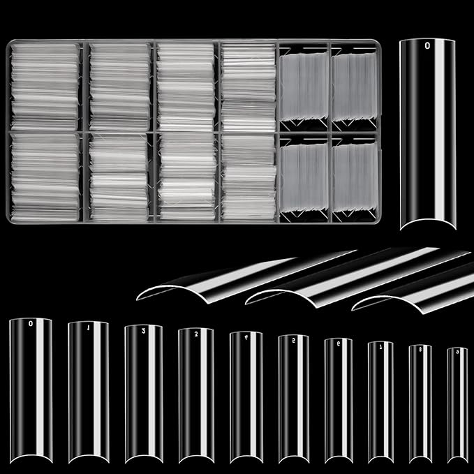 JUSTOTRY 700 Pcs No C Curve Clear Nail Tips No Glue Extra Long Square Nails Tip Set XXL Full Cover Fake Nails Tips for WomenAcrylic Straight False Nail Tip for Nails Art and DIY French Nail Designs - Image 1