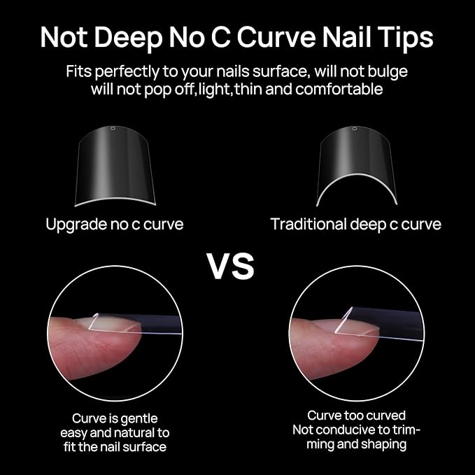 JUSTOTRY 700 Pcs No C Curve Clear Nail Tips No Glue Extra Long Square Nails Tip Set XXL Full Cover Fake Nails Tips for WomenAcrylic Straight False Nail Tip for Nails Art and DIY French Nail Designs - Image 4