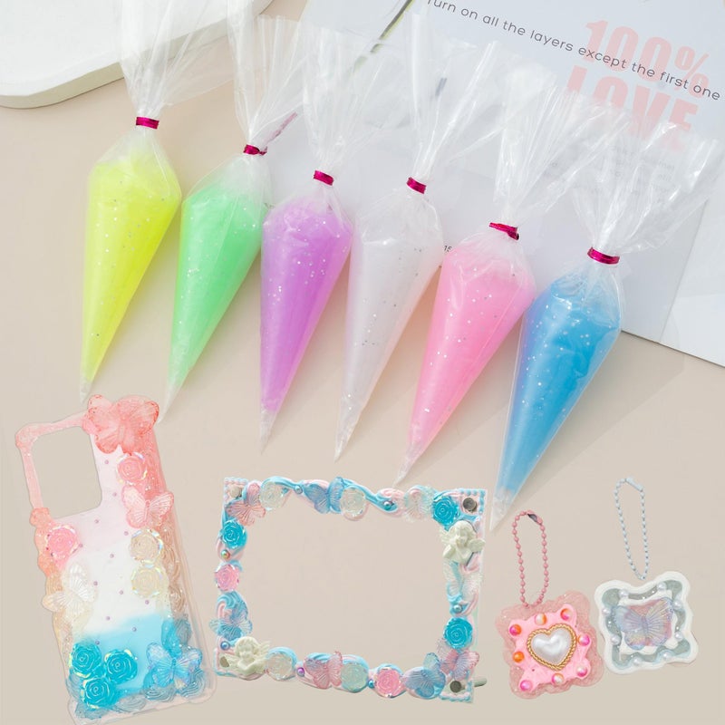 Decoden Cream Fake Whipped Cream Glue Kit, Fake Icing Whipped Clay Decoden Cream Kit (Glitter Set) - Image 5