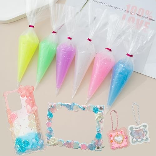 Decoden Cream Fake Whipped Cream Glue Kit, Fake Icing Whipped Clay Decoden Cream Kit (Glitter Set) - Image 1