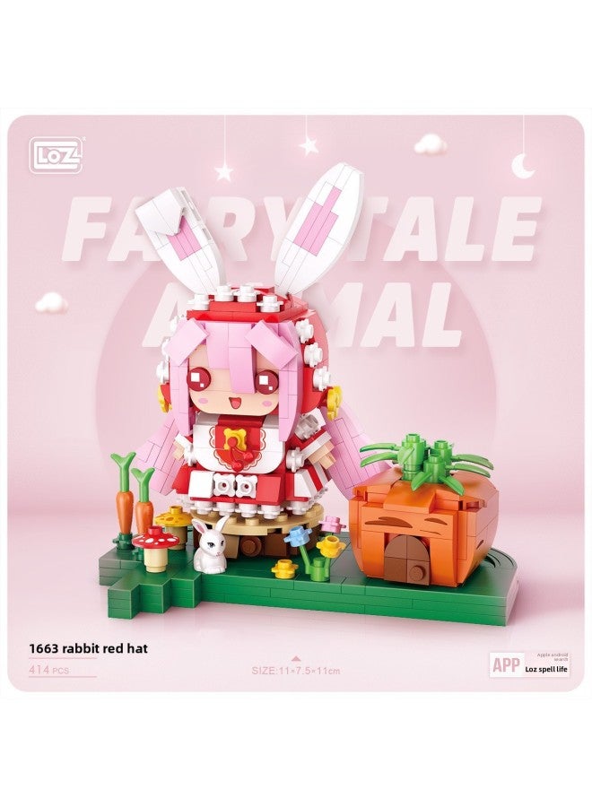 Mixed Batch LOZ Building Blocks Street View Three-dimensional Model Creative Assembled Toys MINI House Gift Procurement-Color:1663 Rabbit Red Hat  - Image 1