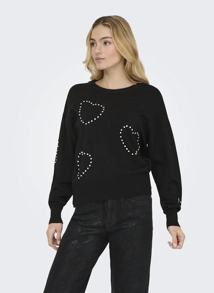 ONLY Onlbee Long Sleeve Heart Ing O-Neck