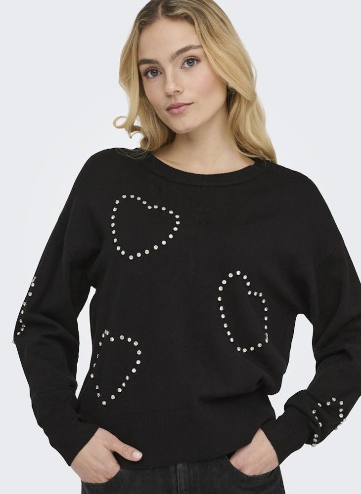 اونلي بلوزة أونلبي بأكمام طويلة وياقة دائرية بتصميم قلب - Image 3