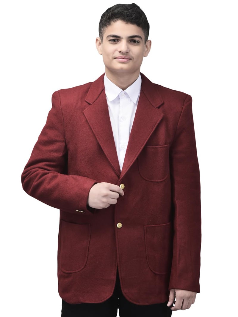 Noty Store Noty ® Boys & Girls Winter- School Uniform Blazer | Coat | Jacket- Woolen Fabric- Front Open Button Closure | School Winter Unisex Blazer | Both Side Pockets (in, Numeric, 40, Regular, Maroon) - Image 1