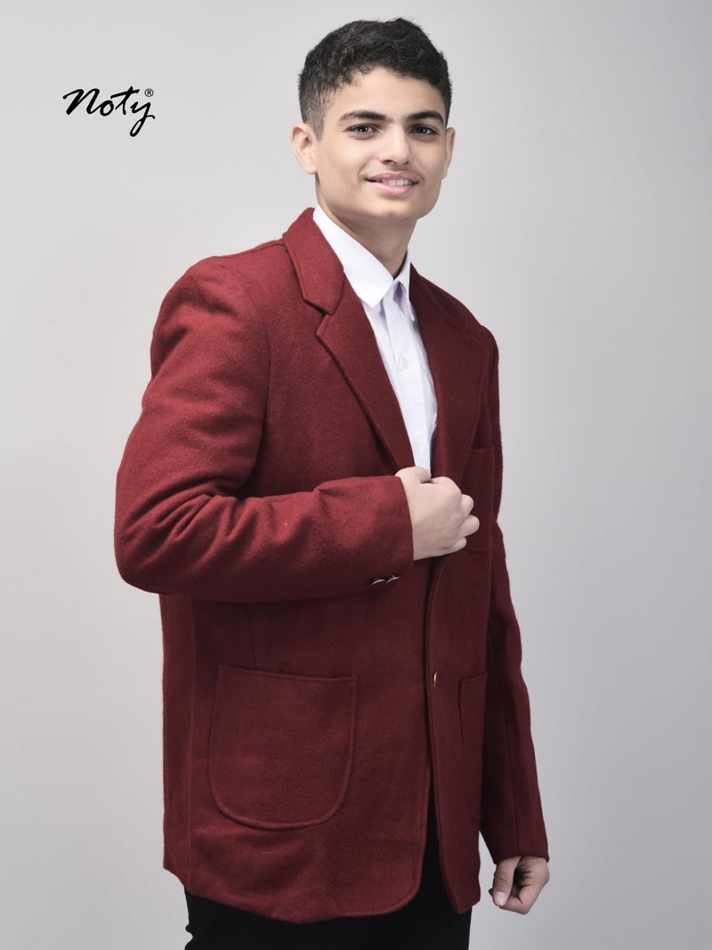 Noty Store Noty ® Boys & Girls Winter- School Uniform Blazer | Coat | Jacket- Woolen Fabric- Front Open Button Closure | School Winter Unisex Blazer | Both Side Pockets (in, Numeric, 40, Regular, Maroon) - Image 4