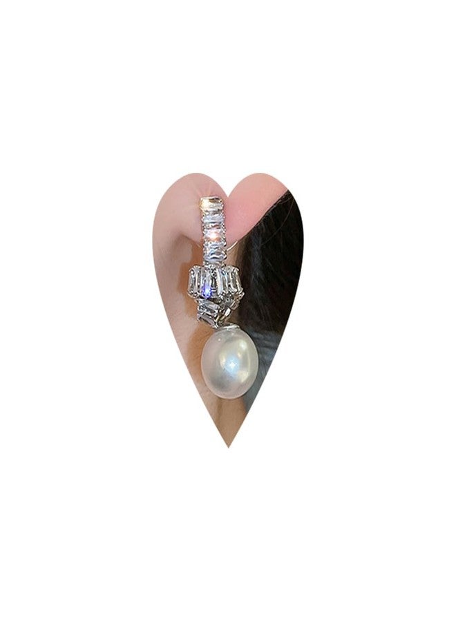 BERYUAN Elegant Pearl Zircon Rhinestone Dangle Drop Earrings Silver Statement Earrings Sparkly Zircon Rhinestone Pearls Chandelier Earrings Wedding Party Jewelry Gift - Image 1