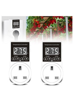 2PcsDigital Thermostat Plug Socket Thermostat Outlet Socket Thermostat Plug Day and Night Thermostatic Uk Plug Lcd Screen Heating Cooling Temperature Switch for Greenhouse Reptile