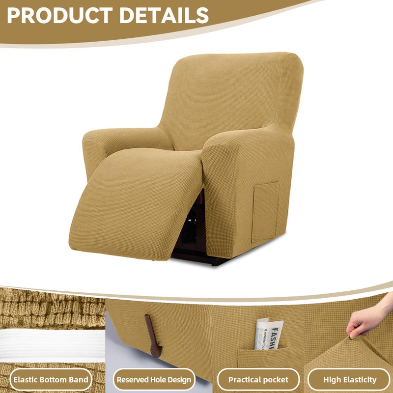 Cupuamon Recliner Chair Covers,Lazy Boy Recliner Covers Stretch Reclining Covers 1 Piece Furniture Protector with Elastic Bottom for Dog,Kids-Tan - Image 4