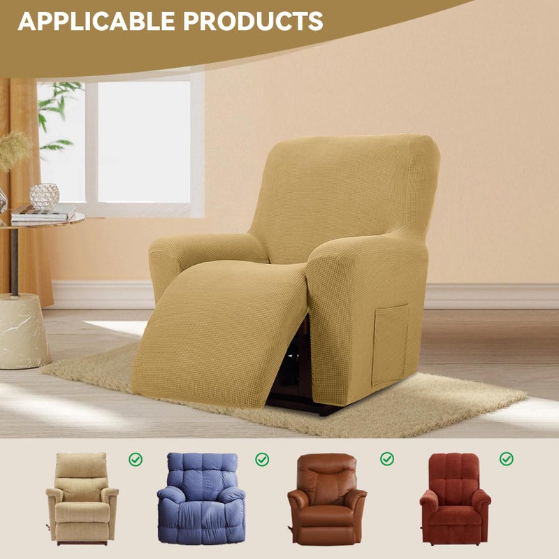 Cupuamon Recliner Chair Covers,Lazy Boy Recliner Covers Stretch Reclining Covers 1 Piece Furniture Protector with Elastic Bottom for Dog,Kids-Tan - Image 5