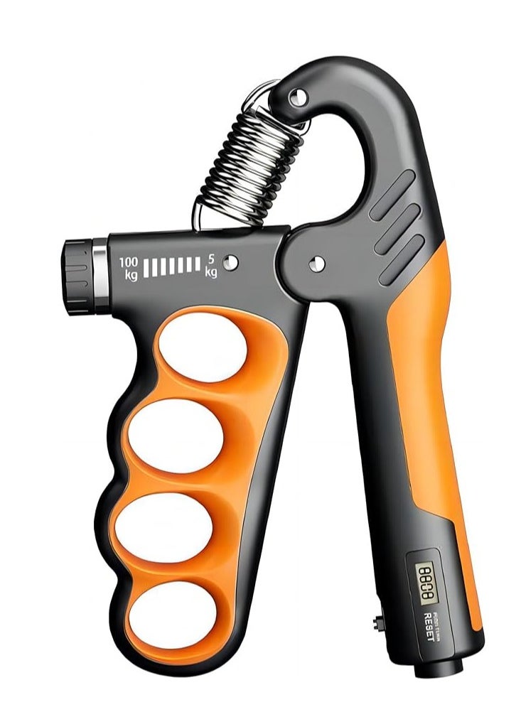 Cool Baby Style Grip Strength Trainer Adjustable Resistance 5-100 Kg Grip Strengthener Non-Slip Counting Hand Gripper For Muscle Building (Orange)  - Image 1