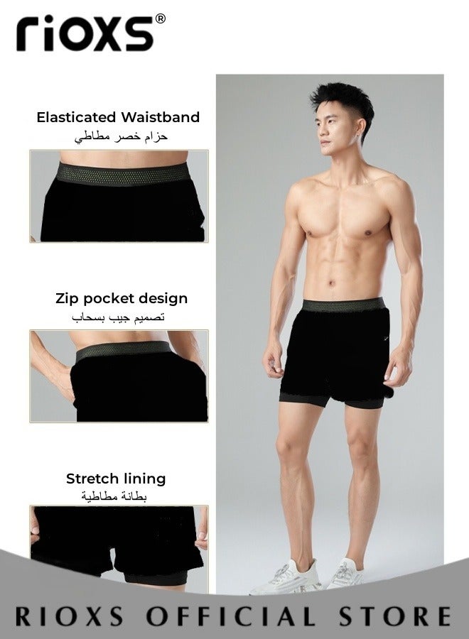 RIOXS Men's 2-in-1 Running Shorts Quick Dry Breathable Sports Shorts Jogging Marathon Bicycle Shorts Swimming Shorts  - Image 5