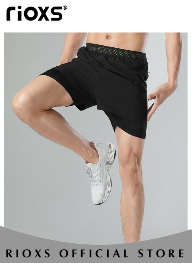 RIOXS Men's 2-in-1 Running Shorts Quick Dry Breathable Sports Shorts Jogging Marathon Bicycle Shorts Swimming Shorts  - Image 3