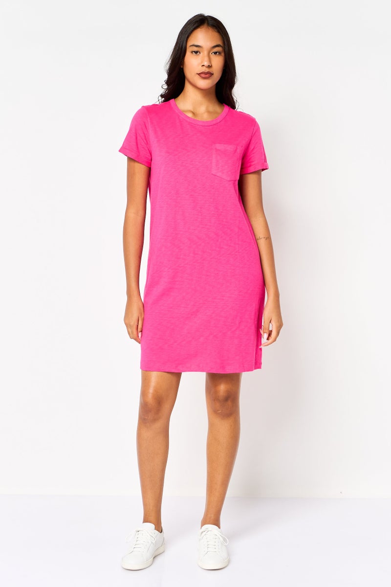 GAP فستان نسائي بأكمام قصيرة و ياقة دائرية، وردي - Image 2