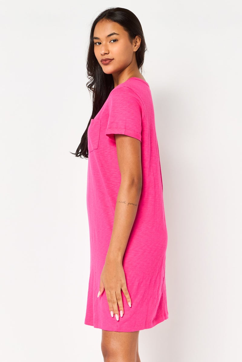 GAP فستان نسائي بأكمام قصيرة و ياقة دائرية، وردي - Image 3