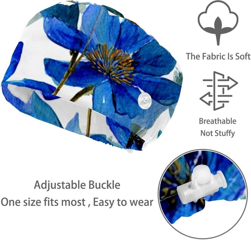 Adjustable Working Cap, 4 Packs Vintage Skull and Flowers Cherry Surgical Cap Sweatband, Tie Back Hat - Image 3