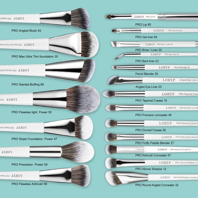 LORYP Makeup Brush Set Professional Soft Synthetic Vegan Luxury Cosmetic Brushes for Face & Eye White 20 Pcs - Image 4