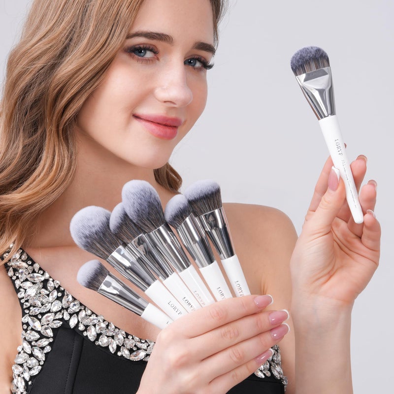 LORYP Makeup Brush Set Professional Soft Synthetic Vegan Luxury Cosmetic Brushes for Face & Eye White 20 Pcs - Image 2